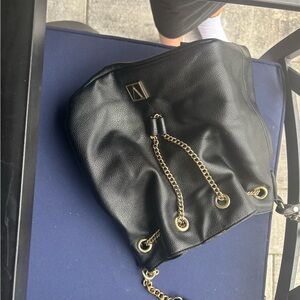 Black Leather Chain-Accent Bag